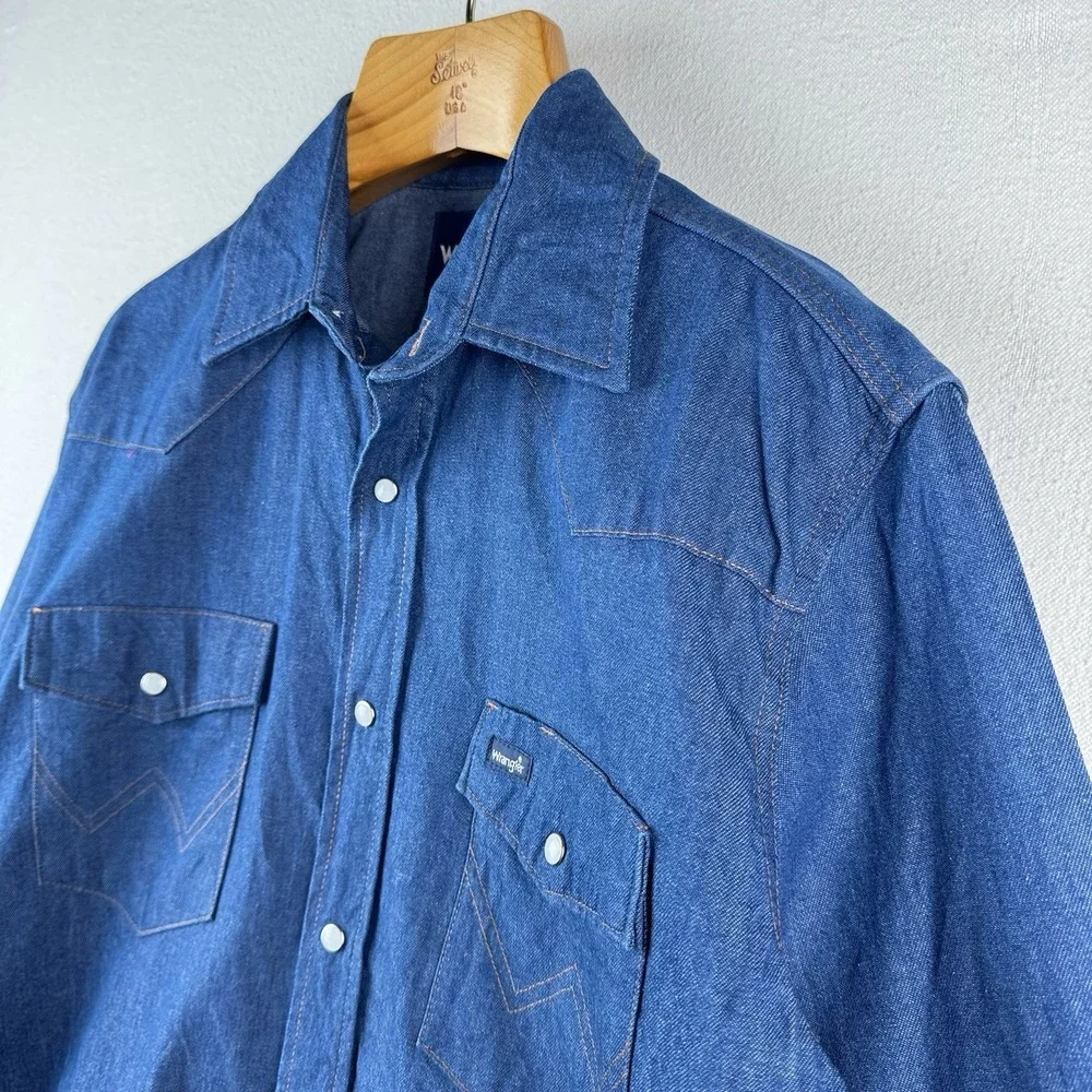 Vtg Wrangler Western Denim Pearl Snap Men's Large Embroidered Speed‎ Limit